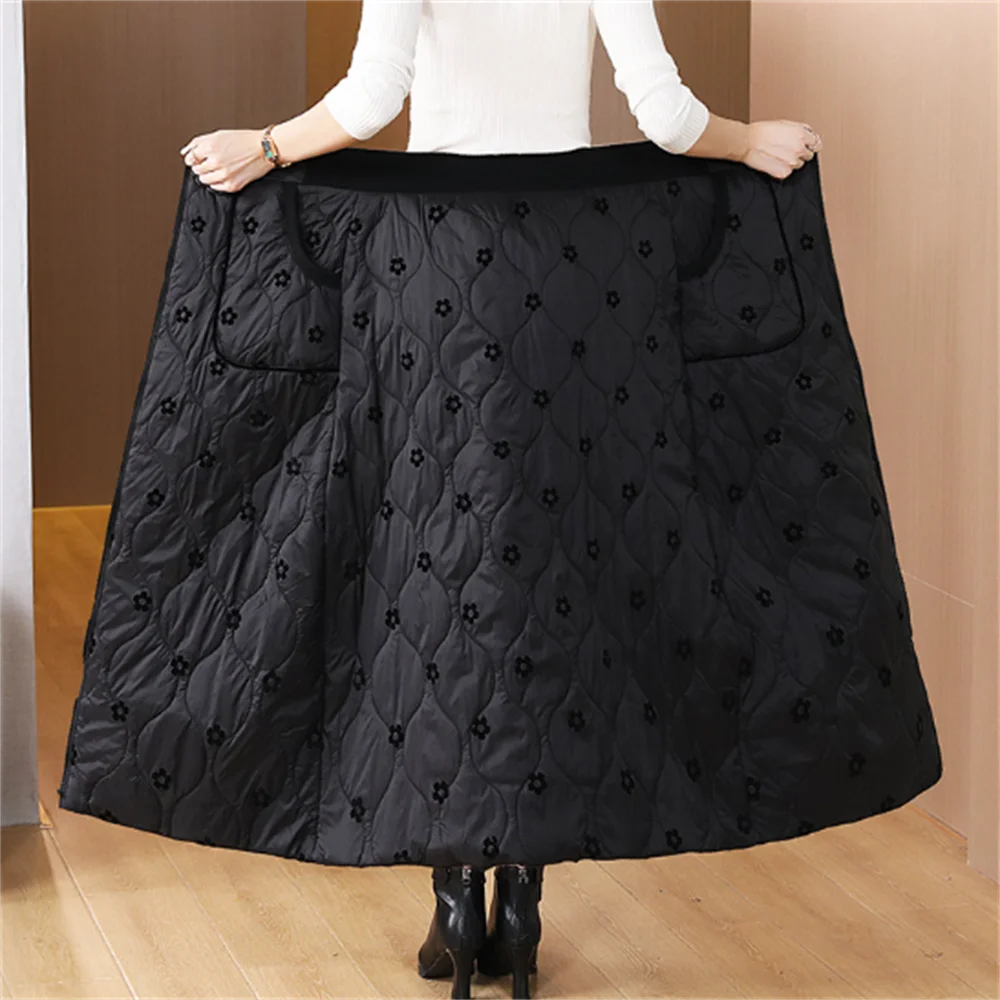 

winter warm long one-piece high waist thickened cotton skirt woman