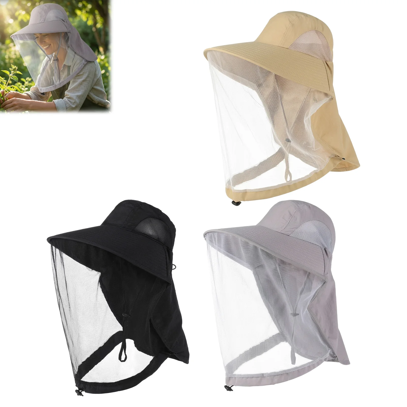 Chapeau de protection UV avec masque facial, respirant, anti-insectes, à large bord, pour la pêche, les sports de plein air, la randonnée, le camping, chapeau en maille