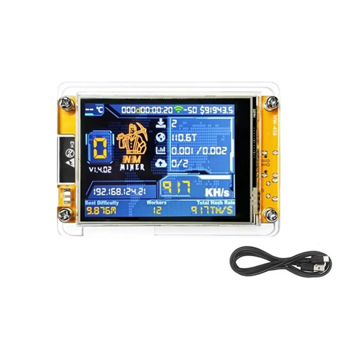 

Цифровой майнер Digital Essentials с улучшенным хешрейтом 917KH/S, 2,8-дюймовым смарт-дисплеем, для крипто-лотереи и биткойна, с подставкой