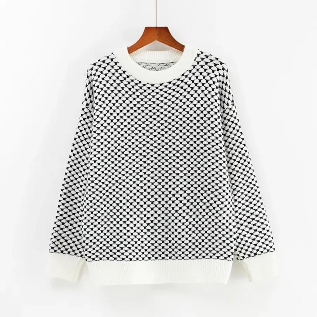 

Women's European American Style Pineapple Print Crewneck Pullover Sweater Loose Slimming Long-Sleeved Autumn Winter Fashion