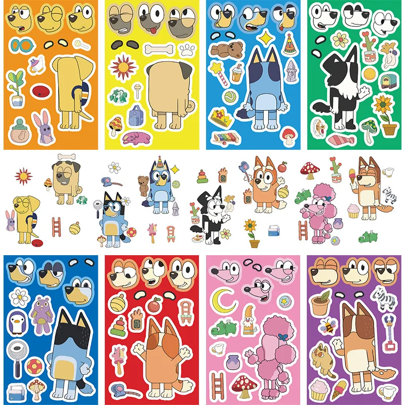 

8/16 Sheets Bluey Animation Family Cartoon Puzzle Sticker Diy Phone Laptop Luggage Skateboard Graffiti Decals Fun For Kid Gift