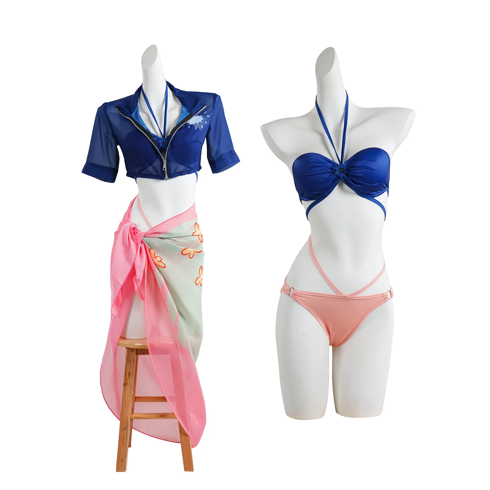 Sexy blue and pink women’s swimsuit for Halloween fancy dress and summer carnival parties Nico Robin-themed fancy dress costume