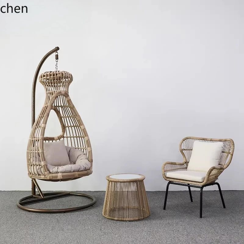 

HXL outdoor hanging basket swing single rocking chair courtyard lazy simple swing
