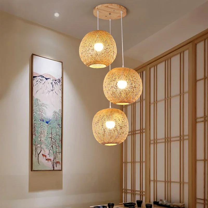 Imagem -03 - Lustre Japonês Natural Bambu Rattan Luzes Pingente Artesanal Tecelagem Pendurado Lâmpadas de Vime Tons E27 Suspensão Iluminação