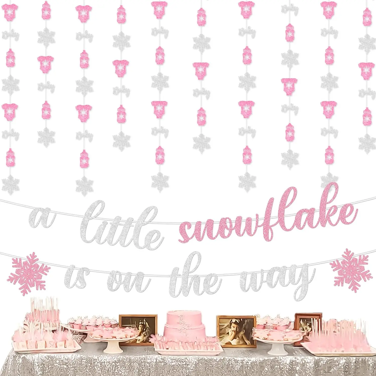 

A Little Snowflake Is on The Way Baby Shower Banner Winter Wonderland Hanging Garland Decor Gender Reveal Winter Christmas Party