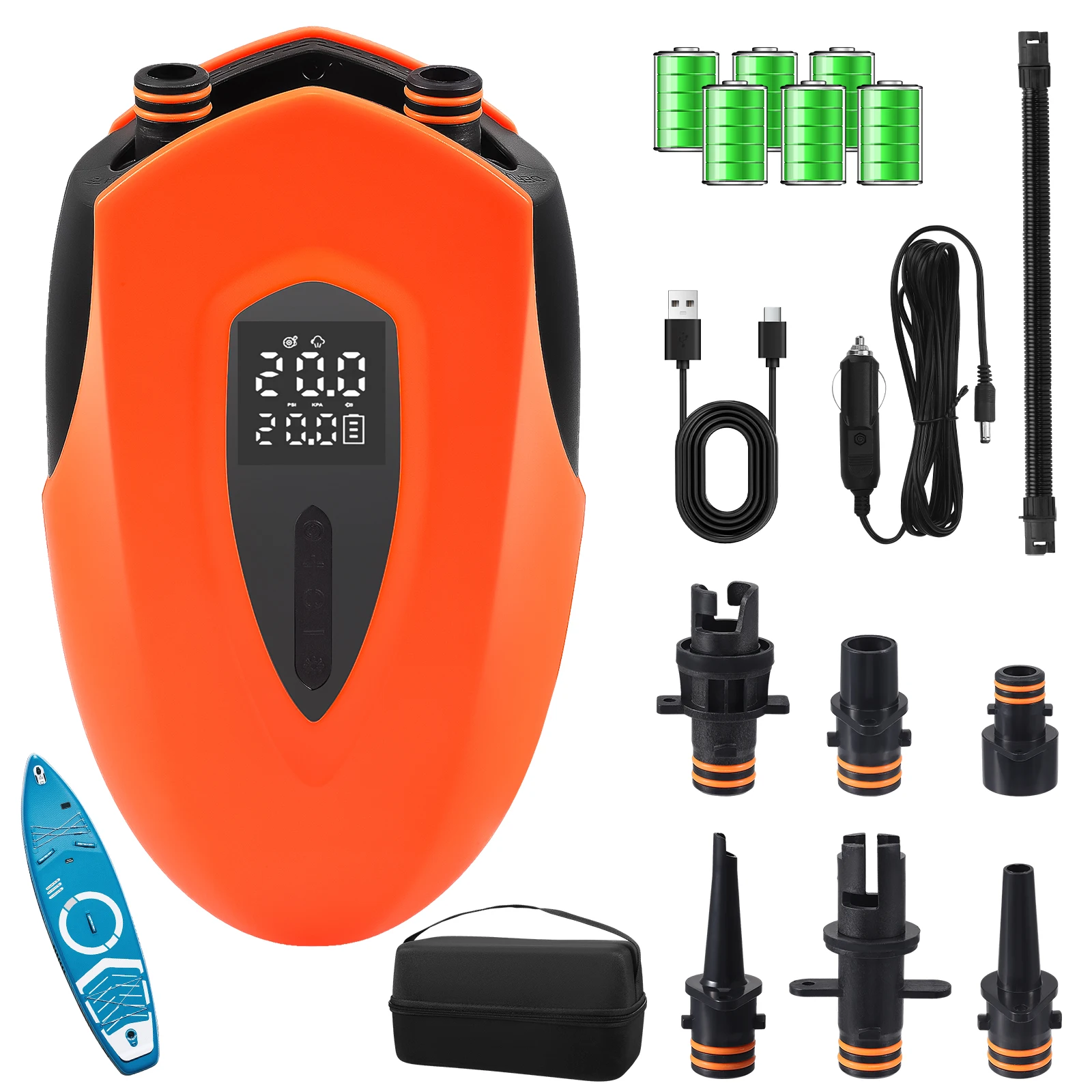 Elektryczna pompka 20PSI 12000mAh Elektryczna pompka SUP z oświetleniem LED 12V DC Odpowiednia do nadmuchiwanych desek SUP i namiotów