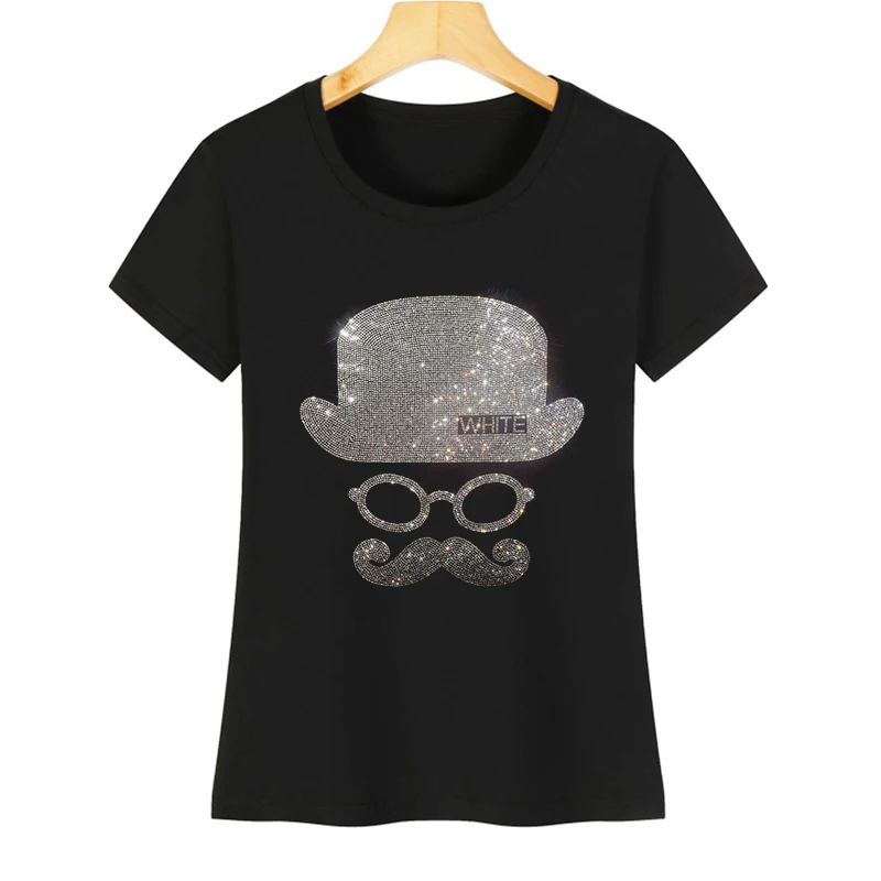 European Style: Women's Summer Short Sleeve T-Shirt with Rhinestone Detailing