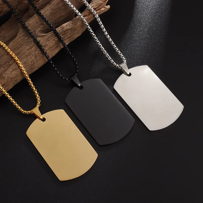 10Pcs 28*50mm Tag Necklace For Men Military Army Nameplate  Blank Pendant Mirror Polished Stainless Steel Jewelry Accessories