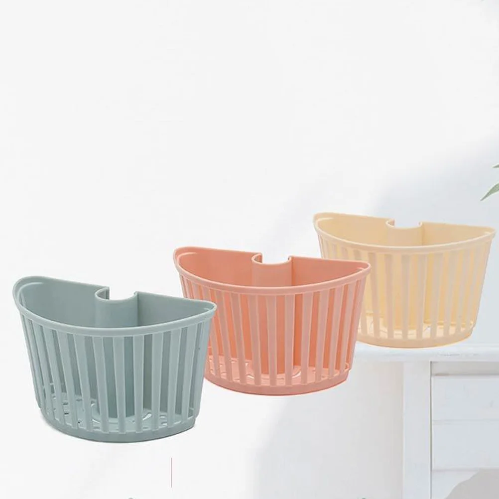 

3 pcs Pp Plastic Sink Faucet Storage Basket Snap Button Design 22-24Mm Drain Sponge Holder Hollow Kitchen Organizer Light Blue