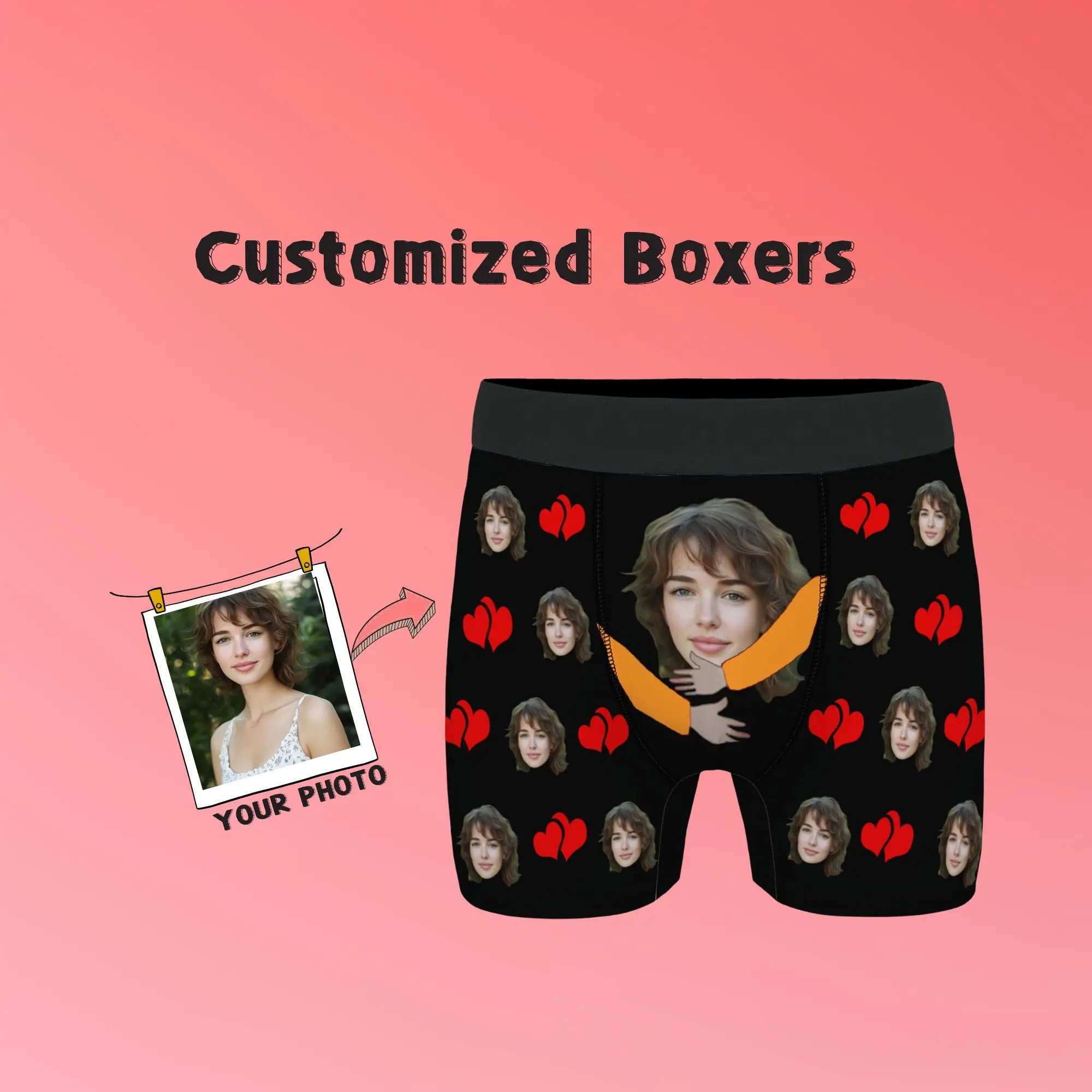 وجه مخصص للرجال الملاكم ملخصات مزدوجة الأحمر القلب طباعة البرتقال الذراع عناق تصميم دافئ الحلو رومانسية هدية عيد الحب لصديقها #1