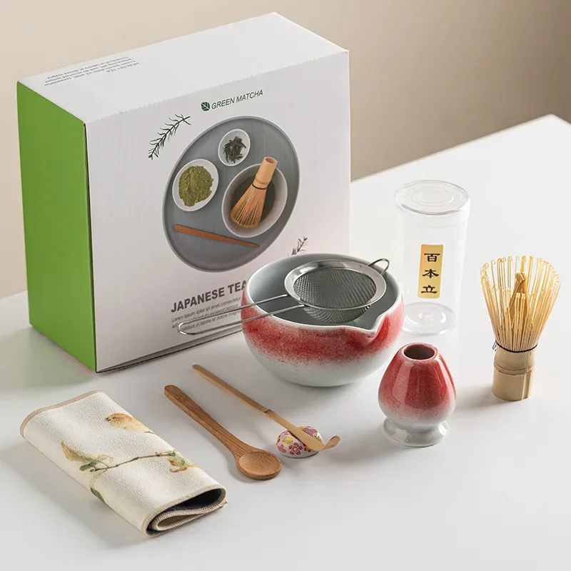 Hyakuhon-date Ceramic Matcha Bowl Gift Set with Bamboo Chasen Whisk - Complete Tea Ceremony Tools for Whisking Matcha