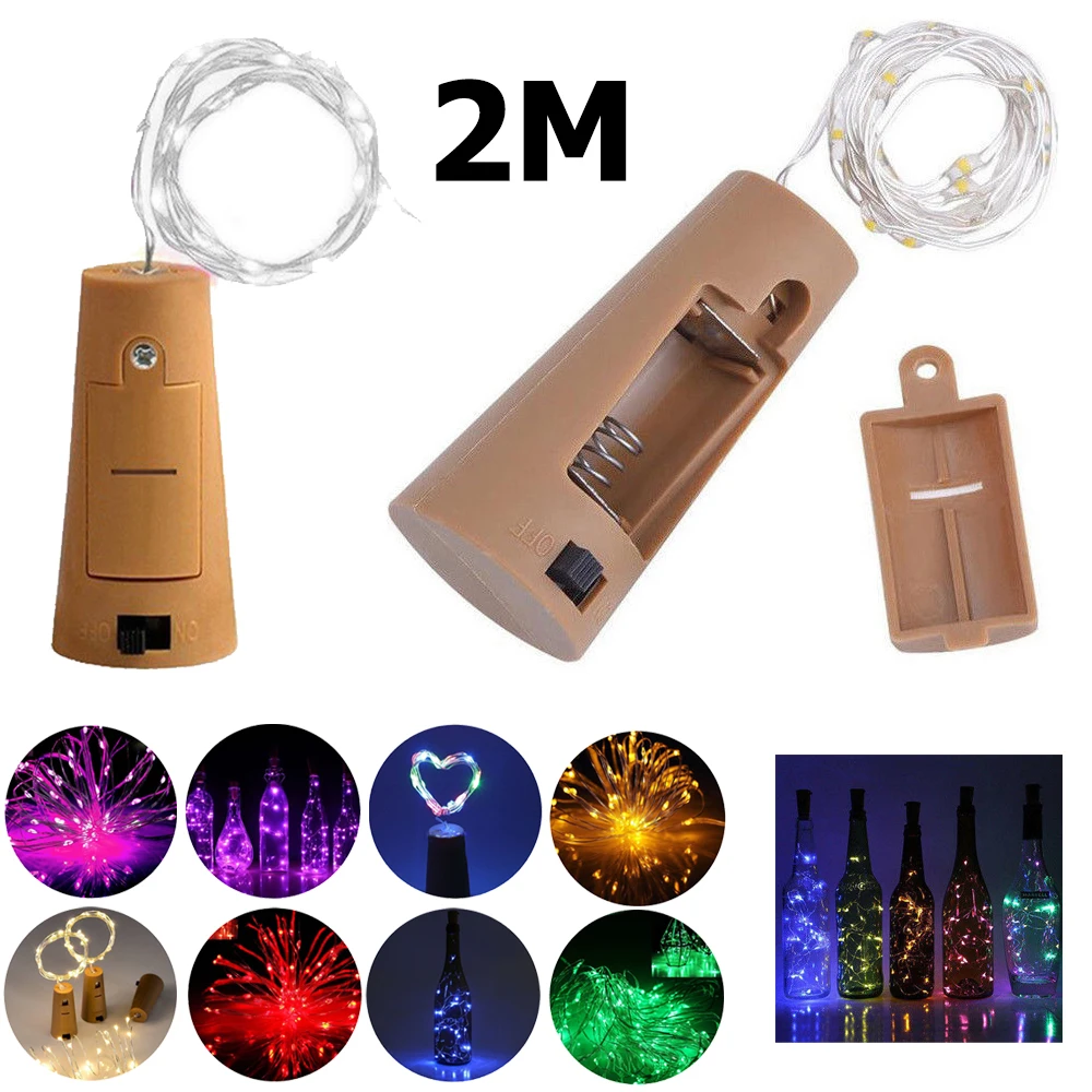 2M Wine Bottle Lights Fairy Craft In Garland Copper Operated String Party Led Xmas Shaped Decor Night Stopper Cork Glass