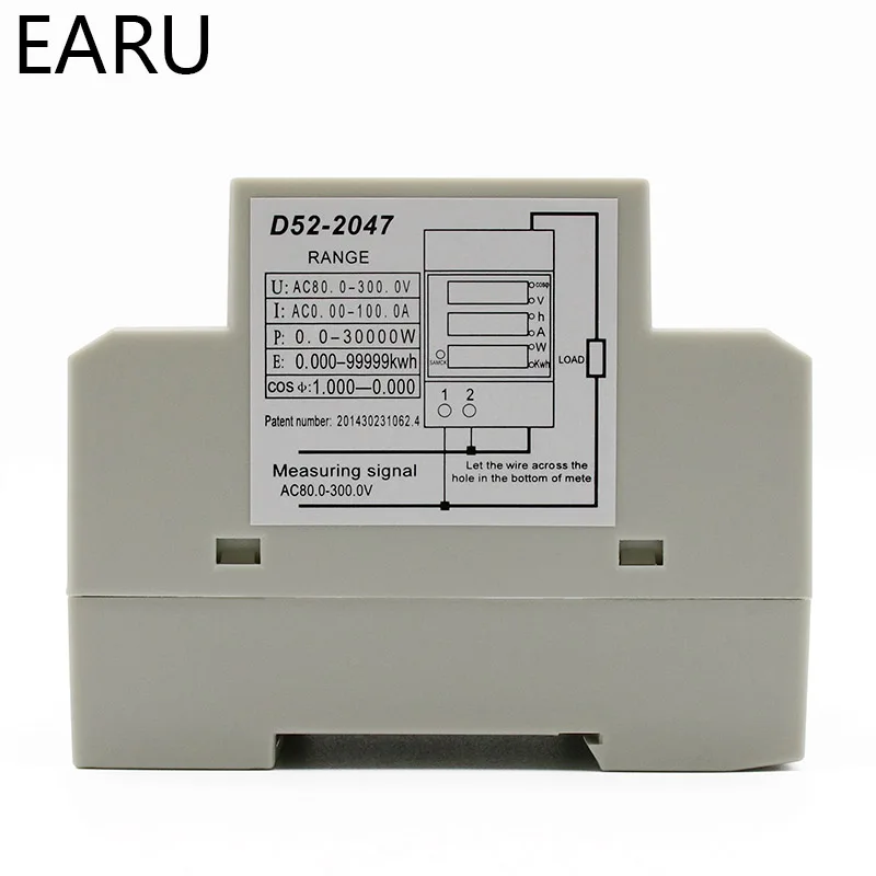 DIN-rail Multi-function LED Digital Meter AC 80-300V 200-450V 0-100A Active Power Factor Electric Energy Ammeter Voltmeter DIY