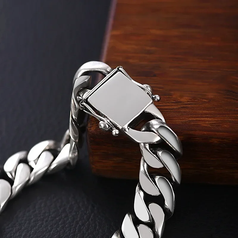 New Silver Color Domineering Men Bracelet Fashionable and Personalized Whip Chain Widened and Thickened Couple Fashion Jewelry