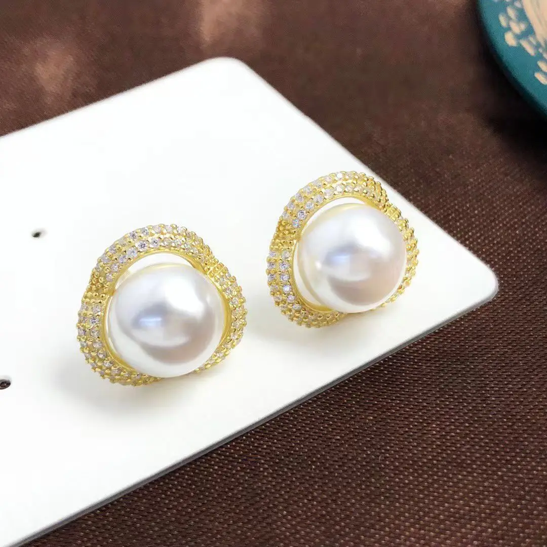 الجملة S925 فضة أقراط جبل النتائج إعدادات قاعدة تصاعد أجزاء ملحق ل 9-10 مللي متر اللؤلؤ 5 زوج/وحدة #2