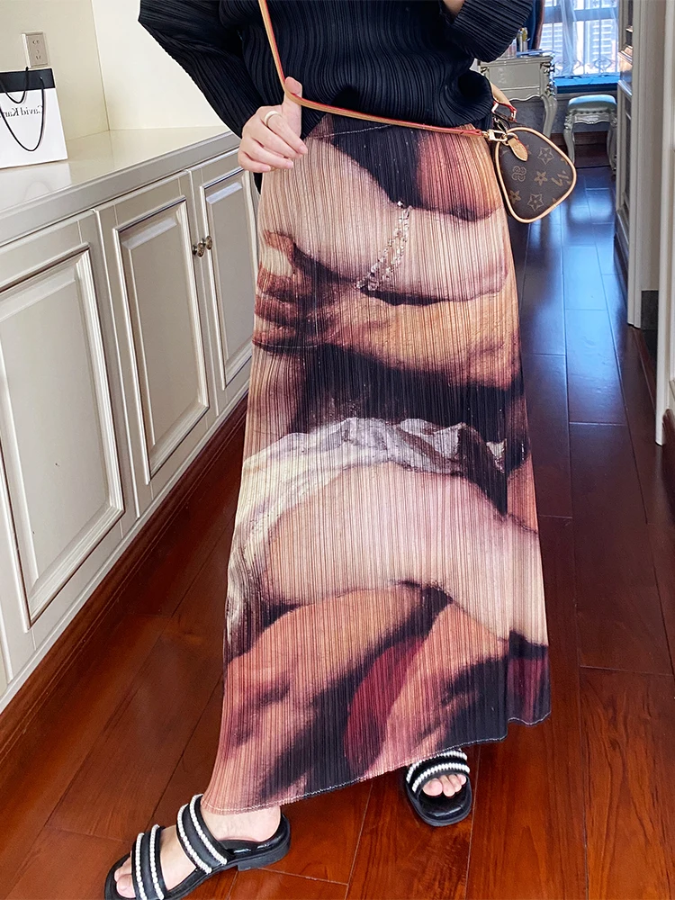 Vrouwen bedrukte halve rok 2025, zomer nieuwe hoge taille, casual losse grote maat stretch casual mode vrouwelijke halve rok