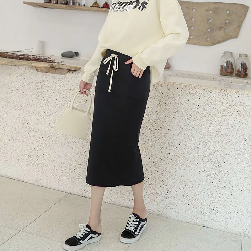 Women's Fashion Summer Skirts Korean Style Knitting Tall Waist Drawstring Solid Color Casual Vestidos Dropshipping RRTBSQ002