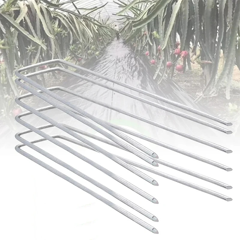 50Pcs U-shaped Ground Nails Pipe Mulch Nails Green Lawn Succulent Tent Fixed Galvanized Steel Nails Grass-proof Cloth Nails