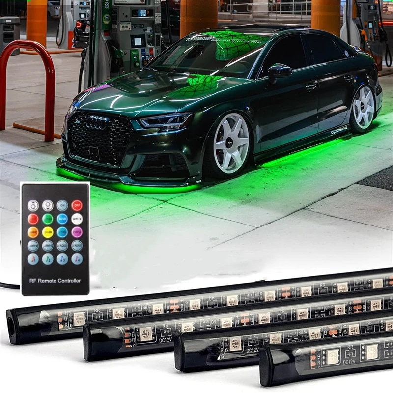 Tira de luces LED de neón RGB para debajo del coche, Lámpara decorativa Flexible, resistente al agua, Control remoto/aplicación