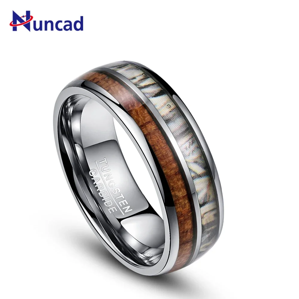 Nuncad 12 yards 8MM Wide Artichoke Wood Tungsten Steel Ring 2.5MM thickness red Camouflage rings T088R Jewelry rings