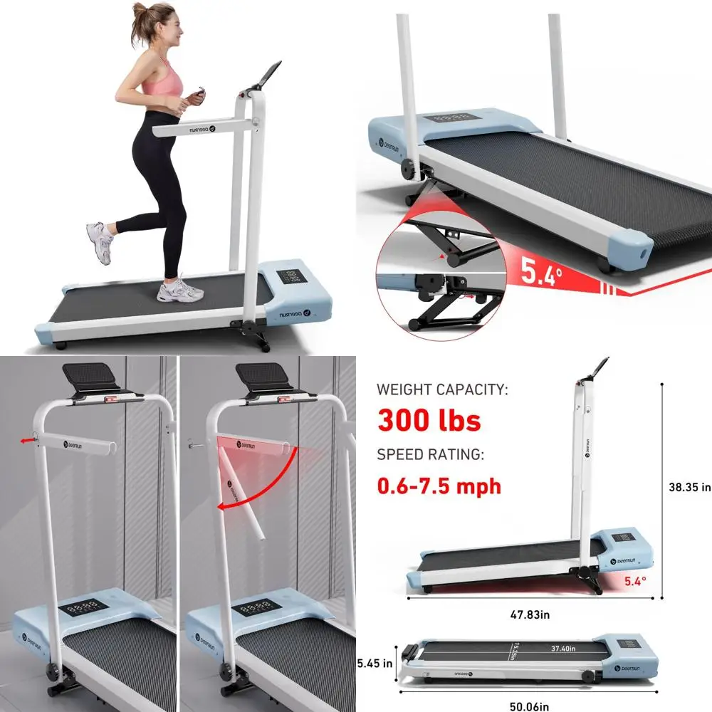 

Портативная складная беговая дорожка емкостью 300 фунтов с наклоном и ручкой, идеально подходит для домашнего и небольшого офиса, компактный Des 3-в-1