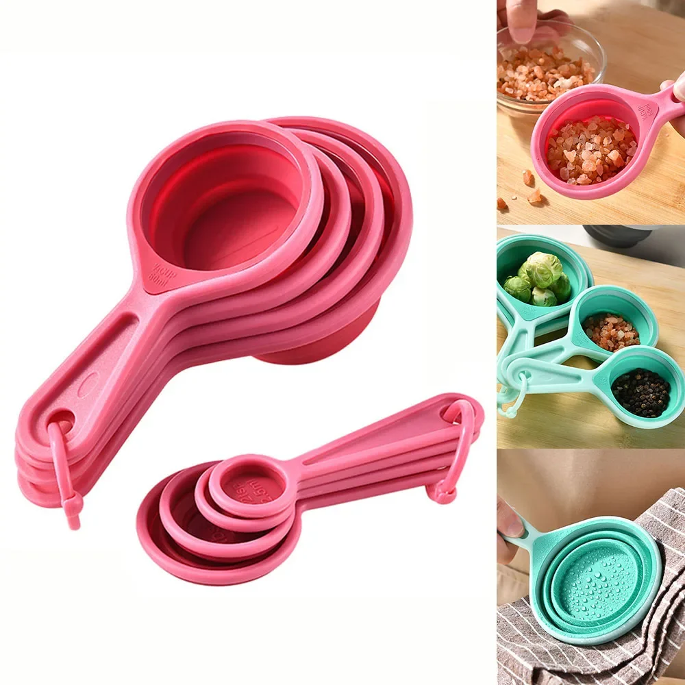 Foldable Silicone Measuring Cups and Spoons Set 4/8 Piece Kitchen Baking Gadget Measuring Spoon Scoop Cup For Baking
