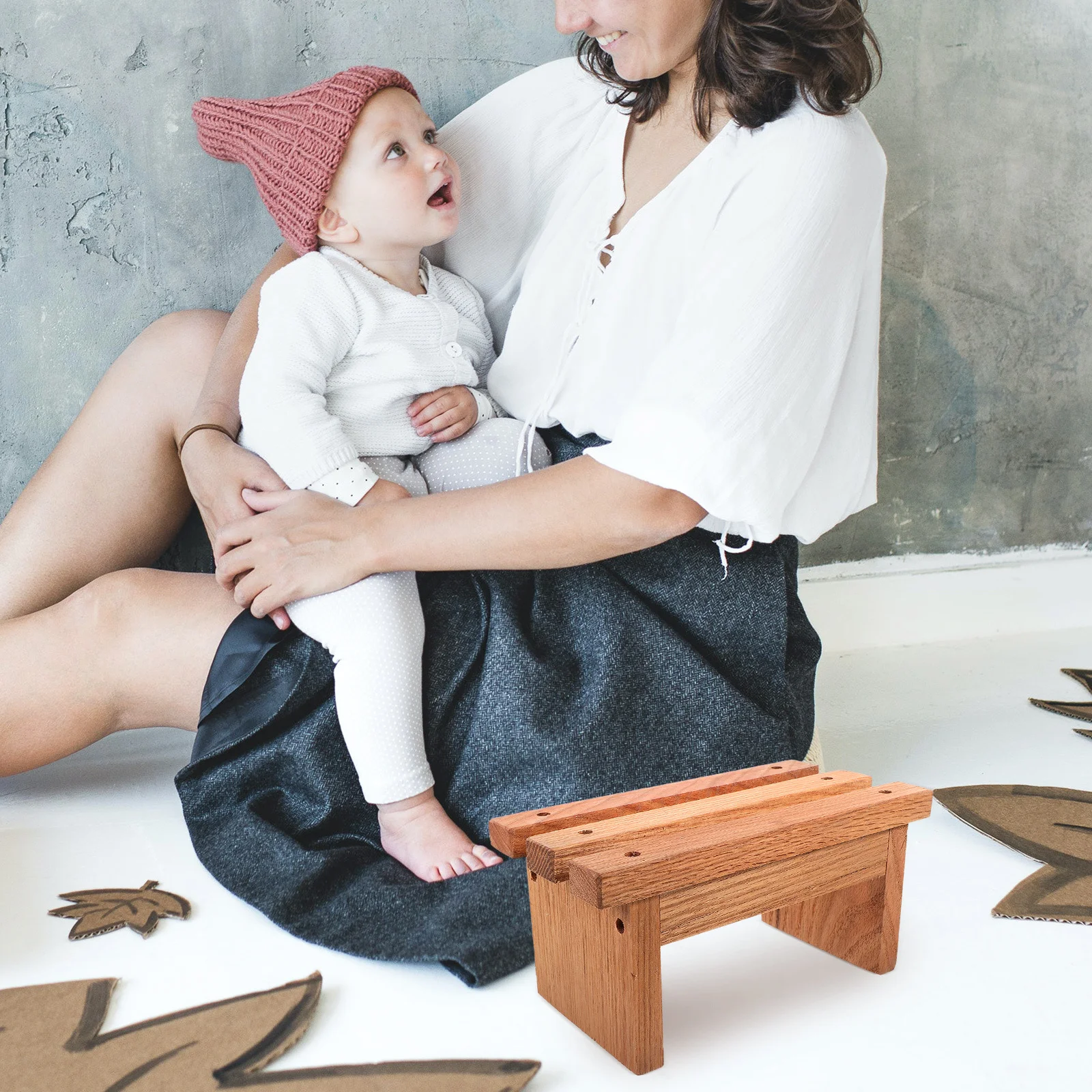 مقعد خشبي صغير للأطفال الصغار مقعد متدرج غير تصميم للحمام والمطبخ ومحطة تغيير الأحذية ومقاعد منخفضة #1