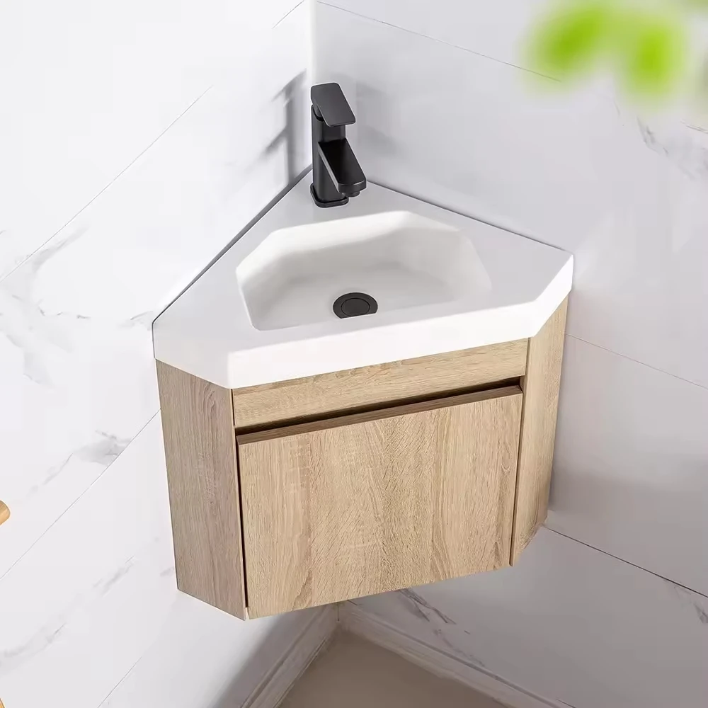 Furniture Mdf Small Bathroom Hanging Cupboard Wall Cabinet Bathroom Floating Vanity Triangle Bathroom Corner Sink