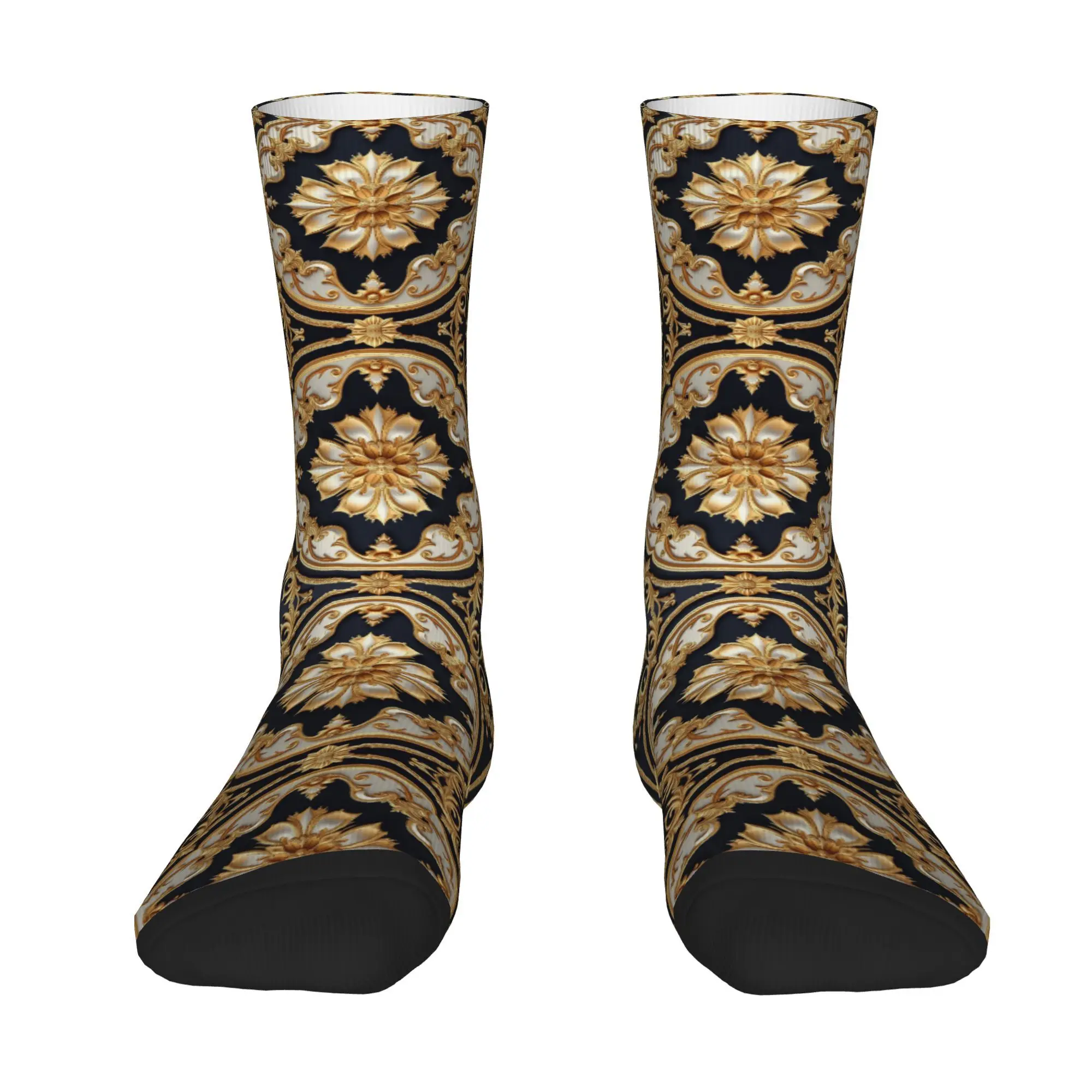 Hip Hop Retro Golden Flower Flake Decoration Crazy Men's Socks Unisex  Harajuku Pattern Printed Funny Novelty Happy Crew Sock