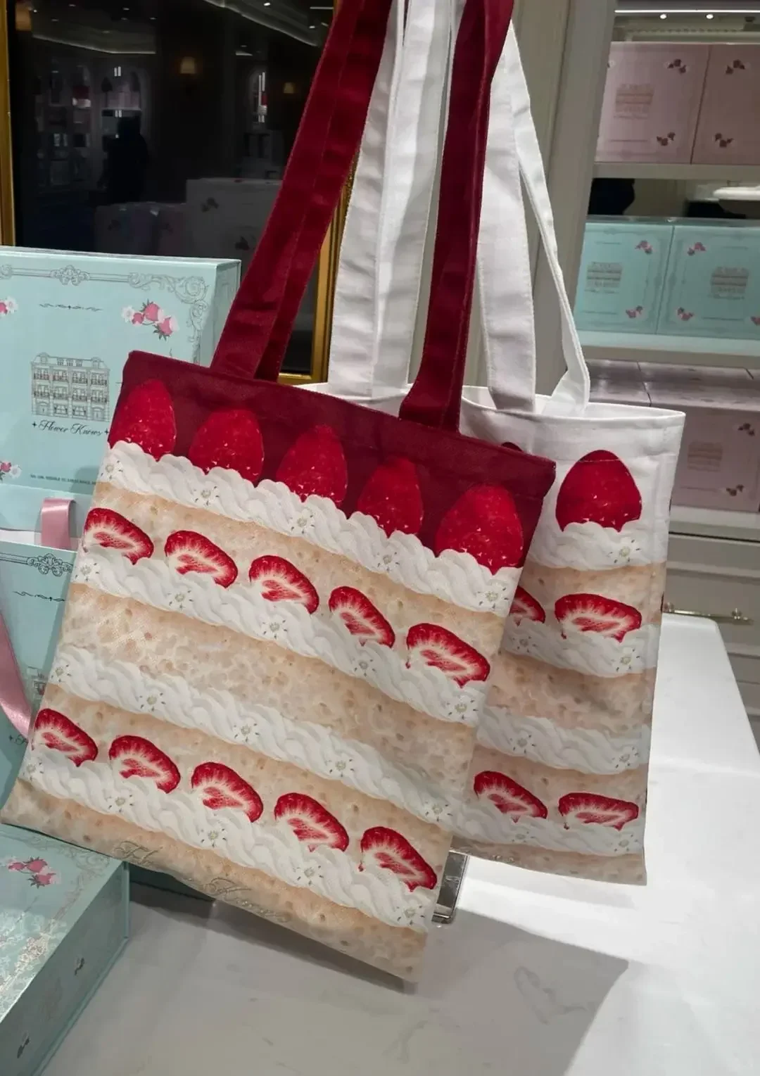 Flower Knows 10th Anniversary Limited Edition Canvas Tote Bag Strawberry Cupid Cake Print Kawaii Aesthetic Shoulder Handbag
