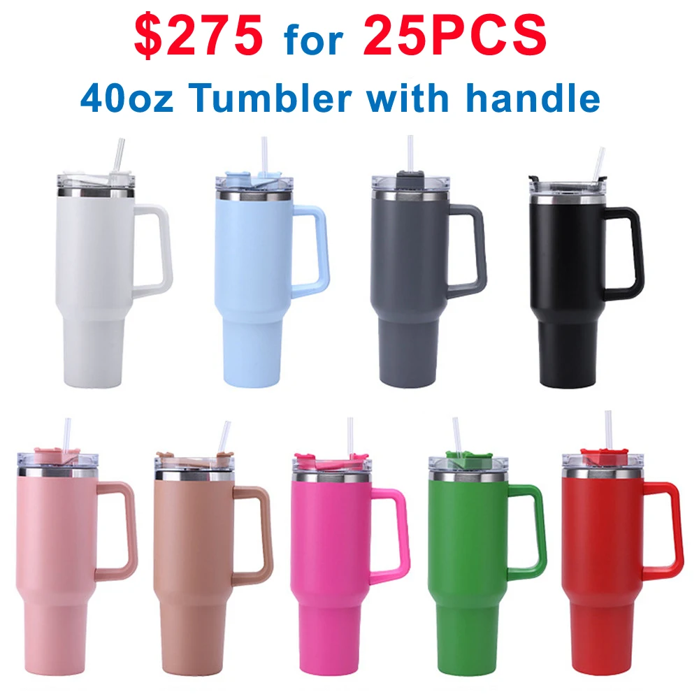 

25PCS 40 OZ Tumbler With Handle Insulated Mug With Straw Lids Stainless Steel Coffee Thermos Vacuum 40oz Cup In-Car Custom Logo