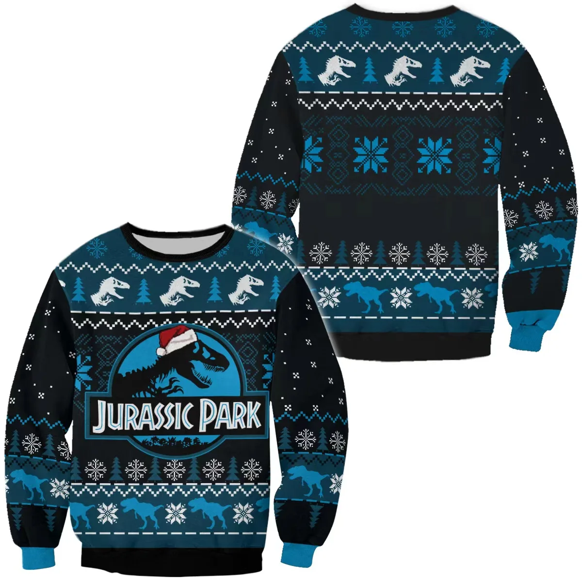 2025 Men's Autumn_Winter Jurassic Park Christmas Head Ugly Christmas Hoodie Women's Casual Sports Party Hoodie