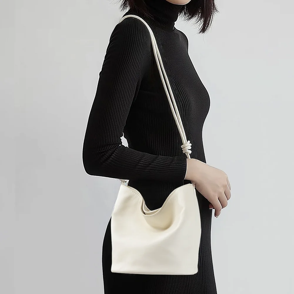 

Mendy Soft Bucket Bag Leather New In Women's Cream Soft Drawstring Minimalist Quiet Luxury Underarm Shoulder Bag Daily Casual