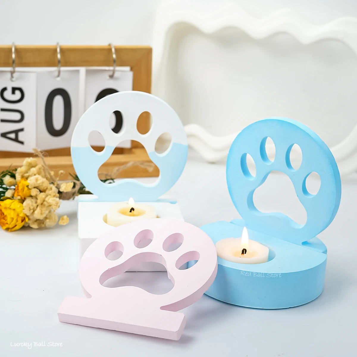 Cat Paw Tea Light Candlestick Ornament Silicone Mold Animal Dog Paw Candle Holder Mould Resin Gypsum Casting Tools Home Decor