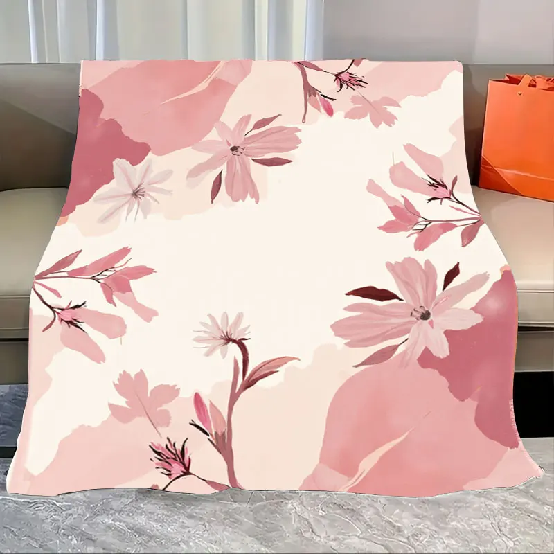 

1pc Flannel Blanket Elegant Pink Floral Throw Blanket for Cozy Living Room Decor