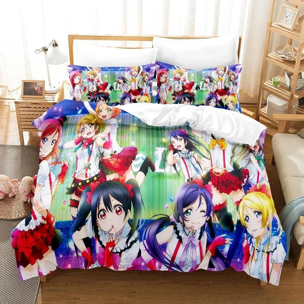 Anime z nadrukiem 3D Kawaii Girs Love Live! Zestaw pościeli Single Twin Full Queen King Size Zestaw pościeli dla dorosłych Zestawy poszewek na kołdrę do sypialni dla dzieci