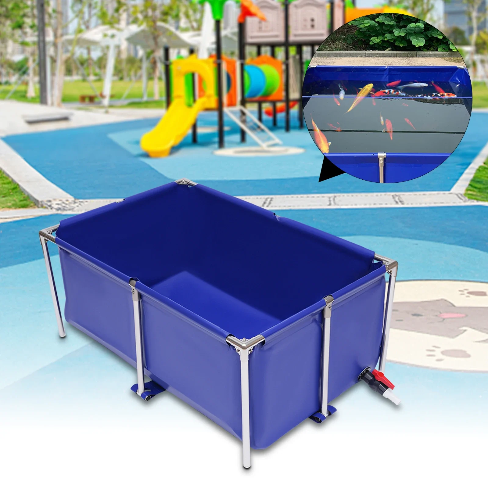 

Foldable Above Ground Fish Aquarium Ornamental Swimming Pool Water Storage Tank with Drain Valve for Koi Goldfish Tank Breeding