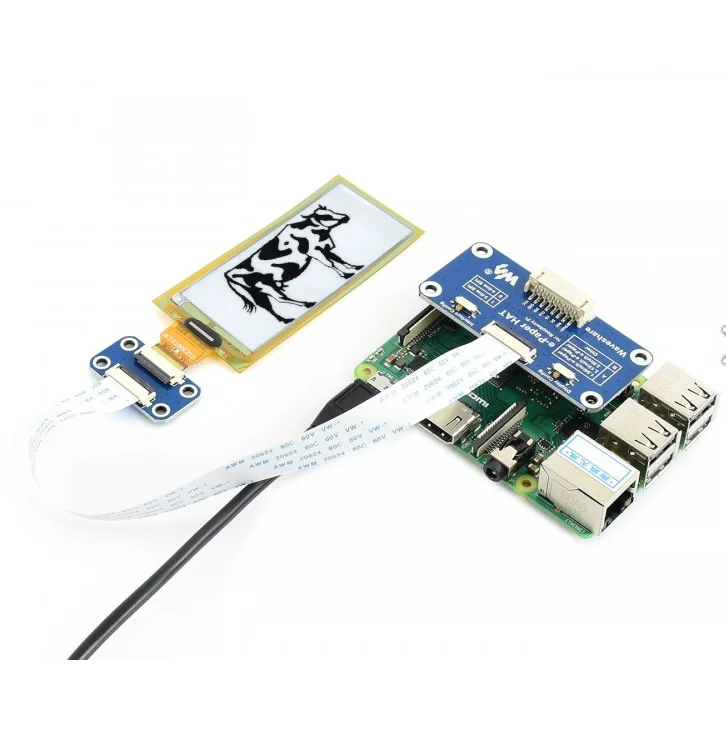 296X128 Chapéu de exibição de tinta eletrônica flexível de 2,9 polegadas para interface SPI de duas cores Raspberry Pi preto/branco