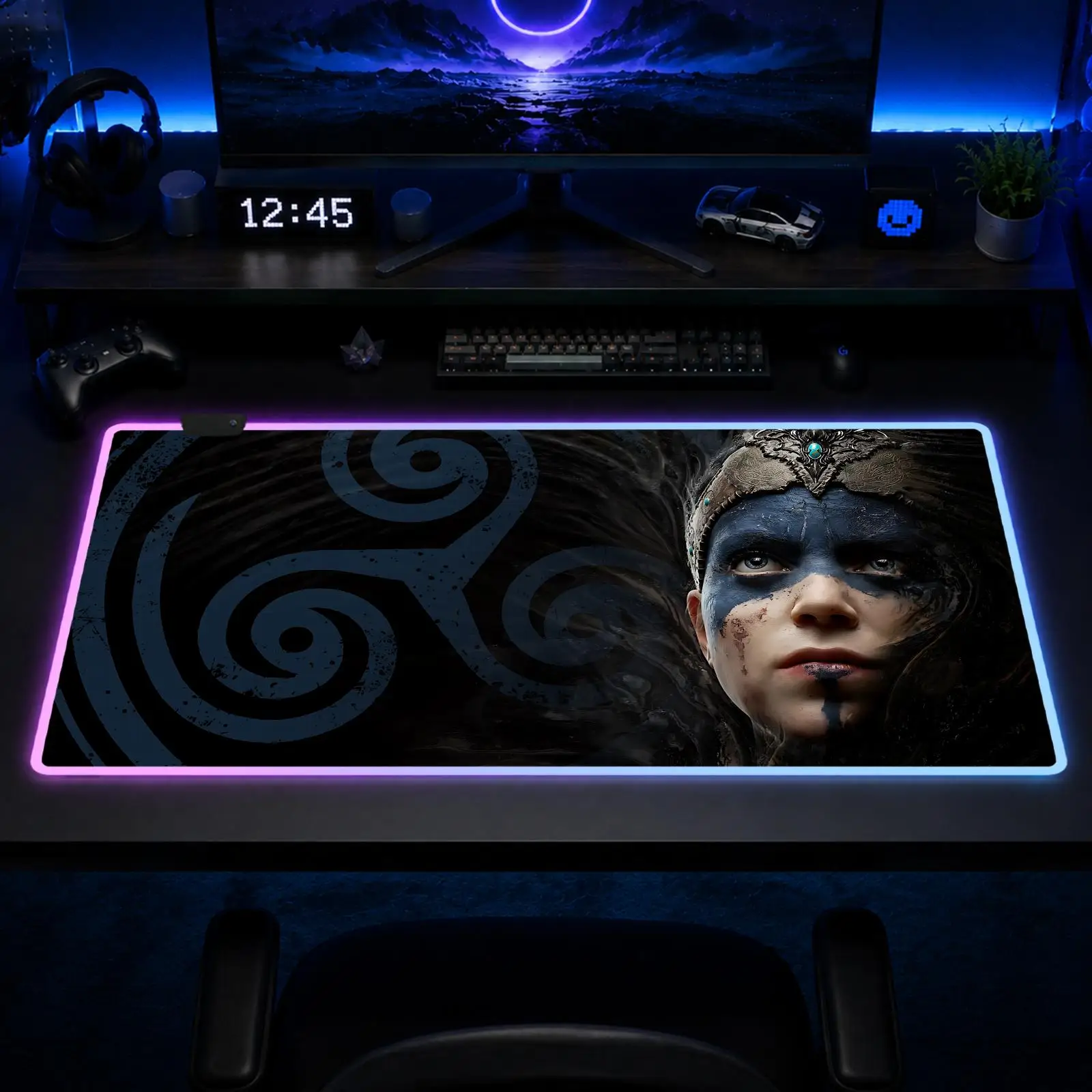 Alfombrilla de ratón Hellblade para juegos, alfombrilla de ratón XXL RGB, alfombrillas de escritorio LED, alfombrillas de mesa retroiluminadas de goma para escritorio