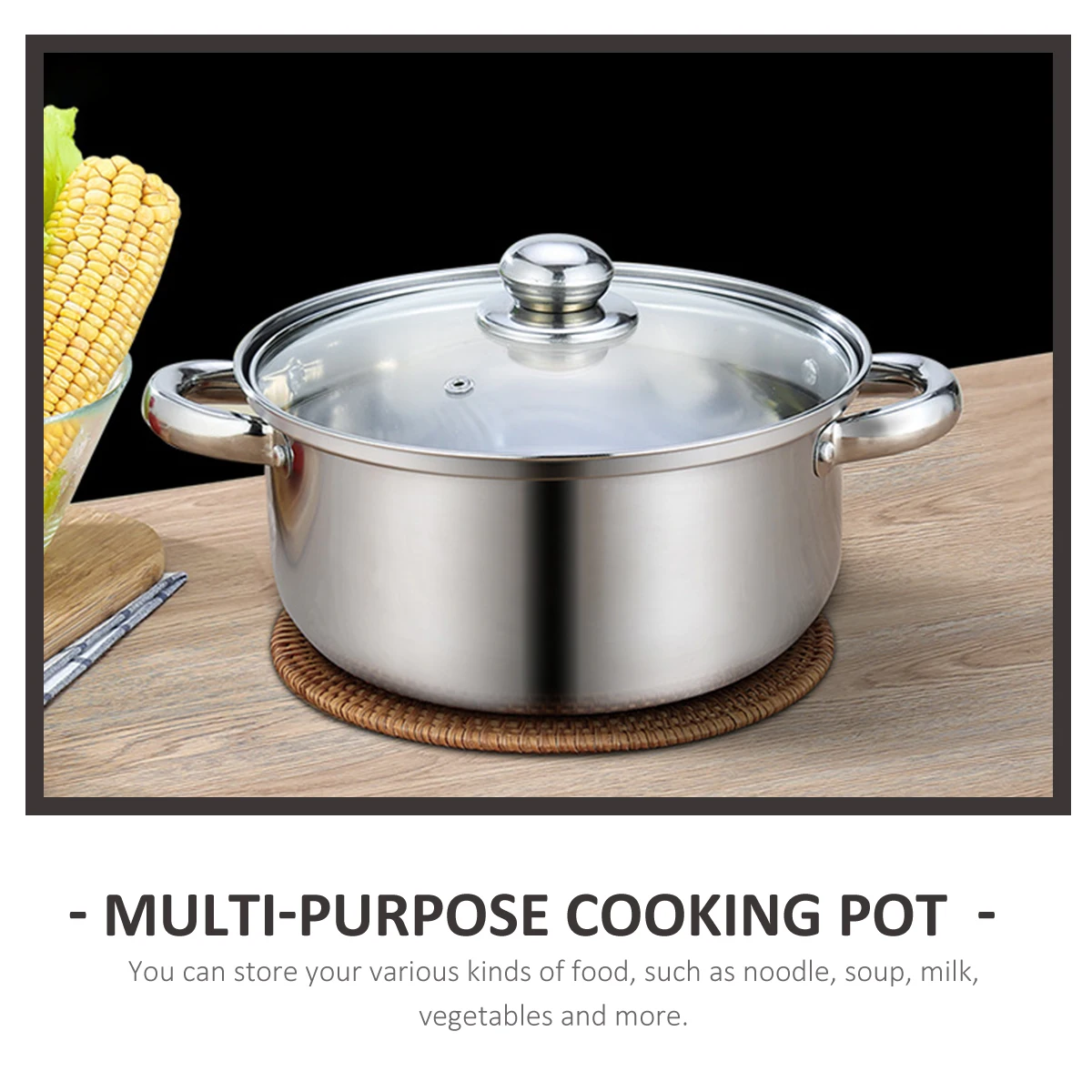 

1pc Thickened Stainless Steel Soup High Capacity Heat Resistant Dual Handle Stew Pot For Home Non-Stick Cookware Kitchen