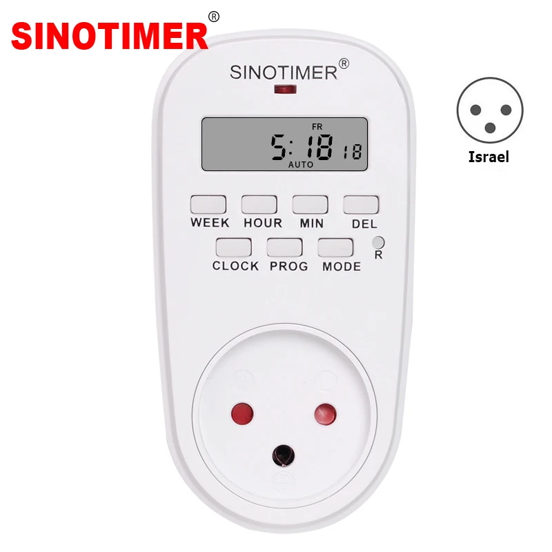 SINOTIMER Israel Plug Digital Weekly Programmable Electrical Wall Plug-in Power Socket Timer Switch Outlet Time Clock 220V
