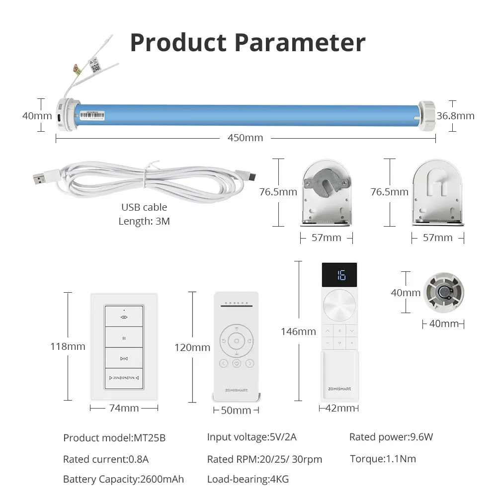 Zemismart Matter Over Thread Smart Roller Shade Blinds Motor Встроенный аккумулятор для трубки 38 мм Homekit Приложение Google Home Smartthings