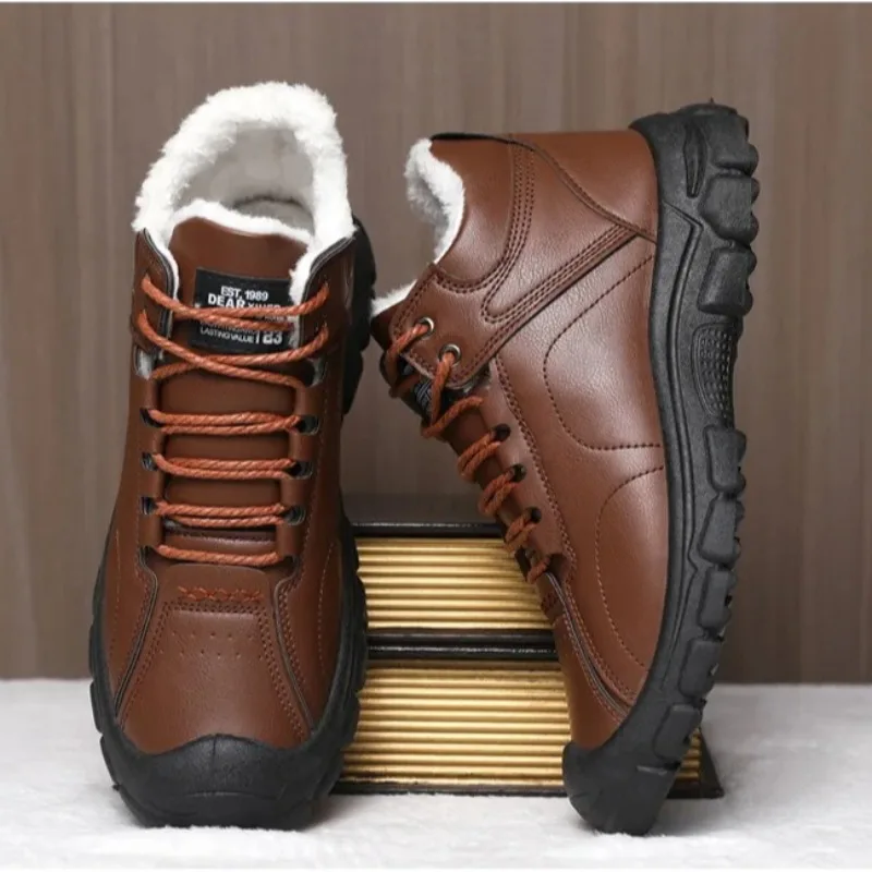2026New Winter Mens Shoes Thickened Plush Warm Snow Boots Lace Up Platform Boots Fashion High Top Cotton Shoes Botas Para Hombre