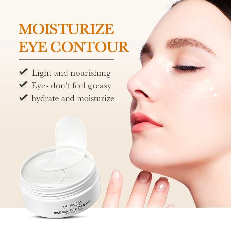 60pcs BIOAQUA Rice Raw Pulp Eye Mask Improve Dark Circles Eyes Bags Deep Hydration Firming Moisturizing Korean Skincare Products