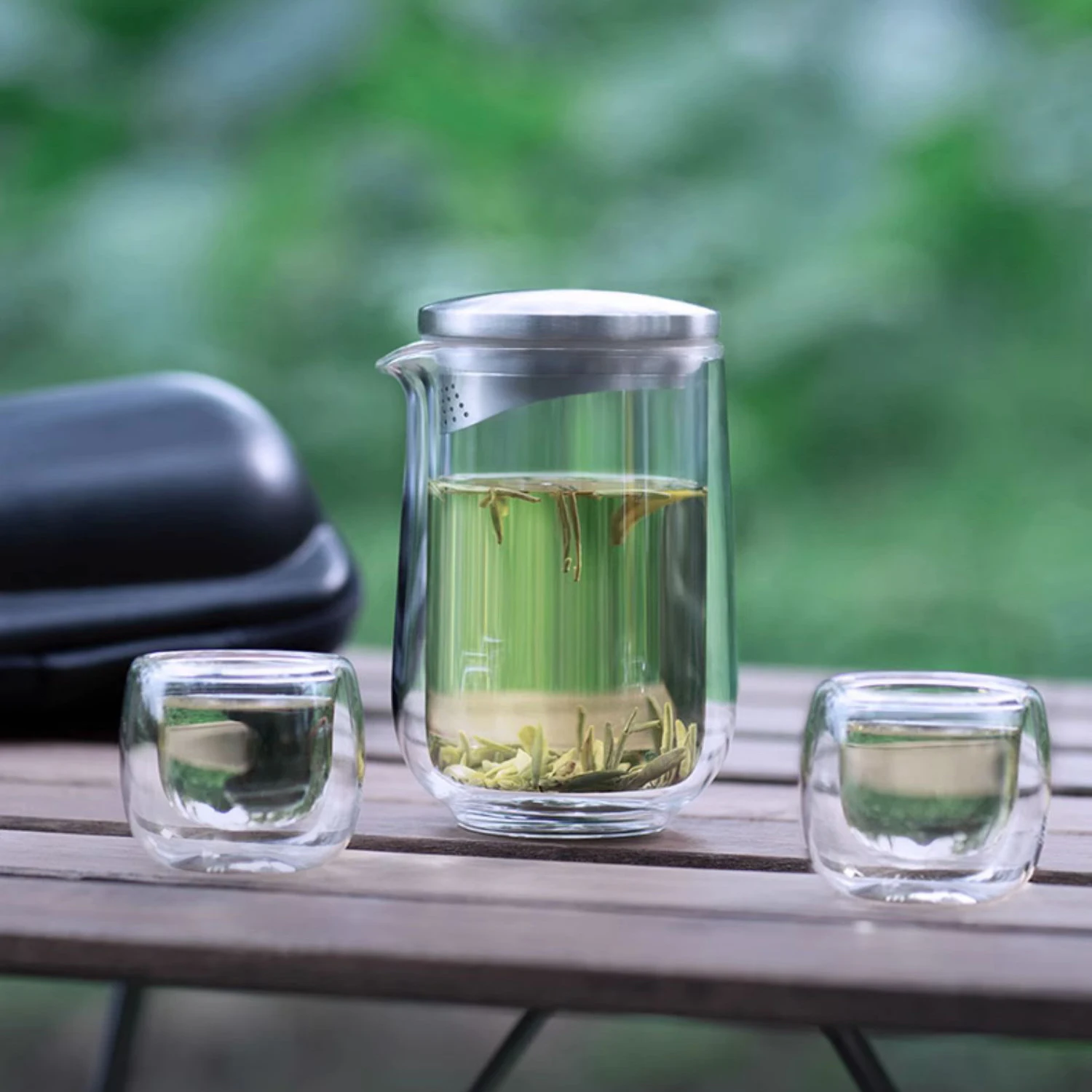 SAMADOYO-Portable Travel Glass Tea Set, One Pot, 2 Cups, Quick Cup to Brew Tea at Will