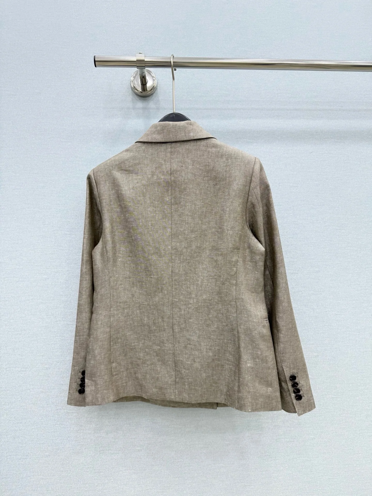 Minimalist Linen Double-Breasted Cropped Blazer Notched Collar Business Casual Coat for Ladies