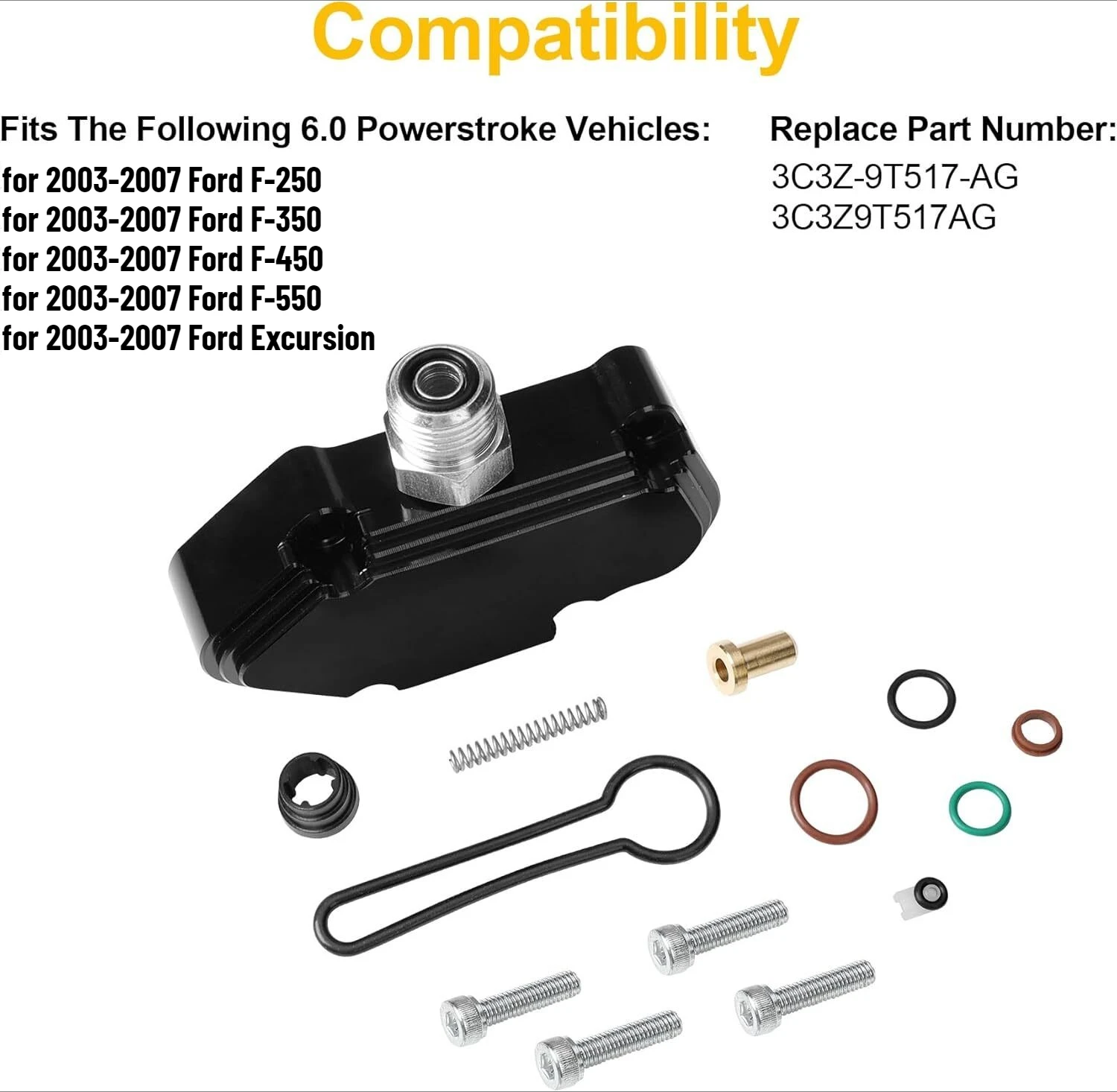 For Ford 6.0L Powerstroke Adjustable Fuel Pressure Regulator Spring & Seal Kit 3C3Z-9T517-AG