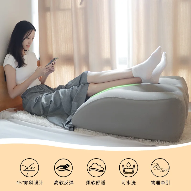 Trapezoidal Flocked Inflatable Leg Pillow Air Cushion Knee Support Rest Pad For Leg Relaxation Home Use