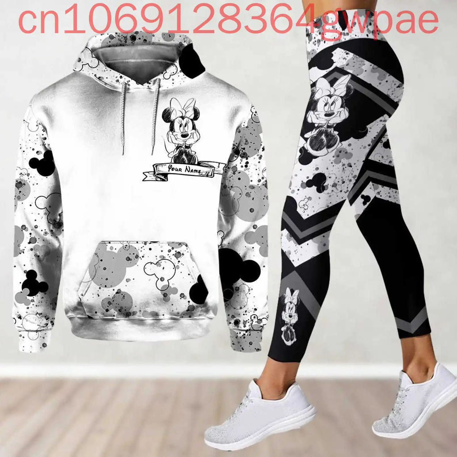 

Personalized Disney Minnie Mouse Women's 3D Print Hoodie and Legging Set Casual Womens Yoga Pants Sweatshirt Fashion Sports Suit