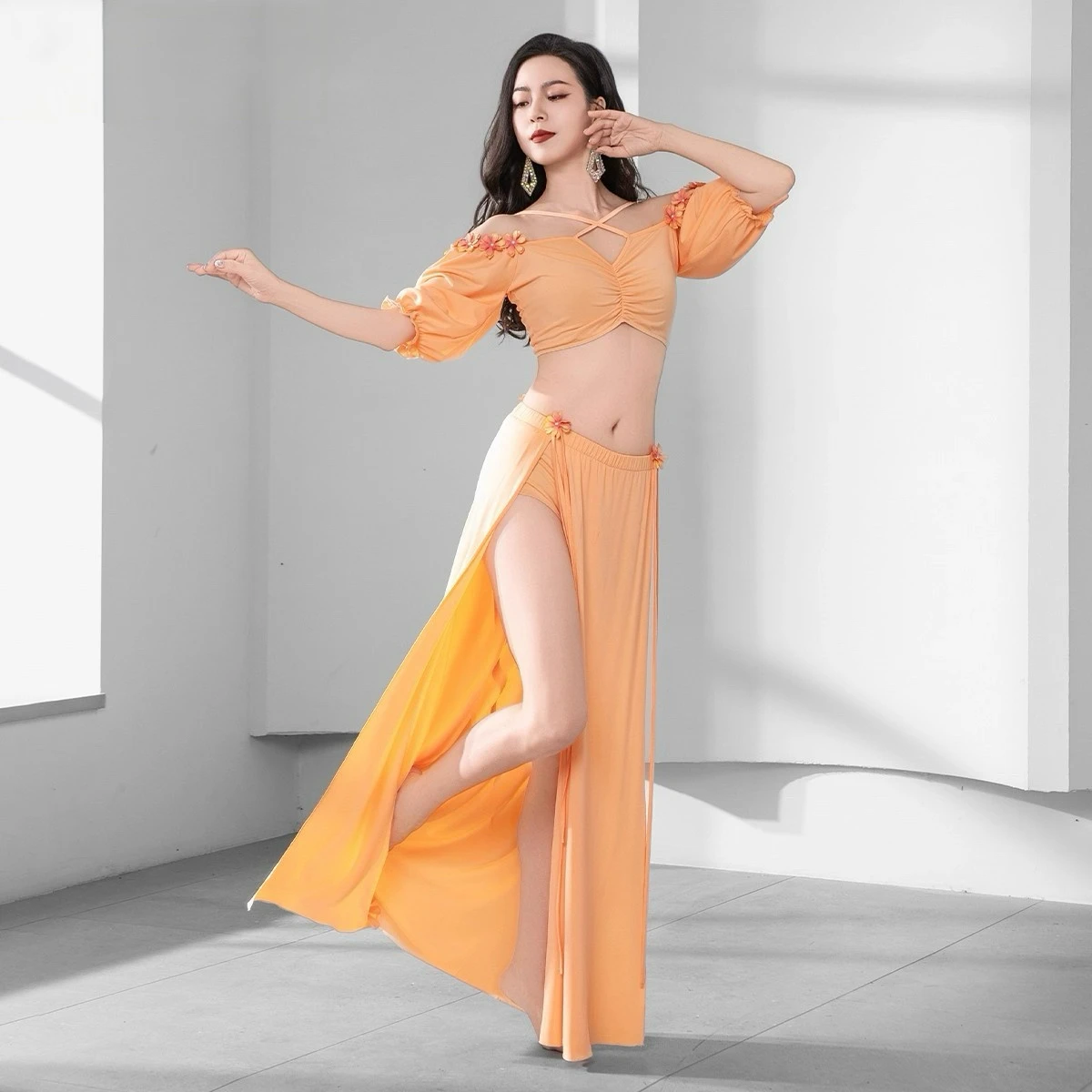 Original Belly Dance Costume Set - Sweet Style Petal Design Oriental Dance Practice & Performance Outfit